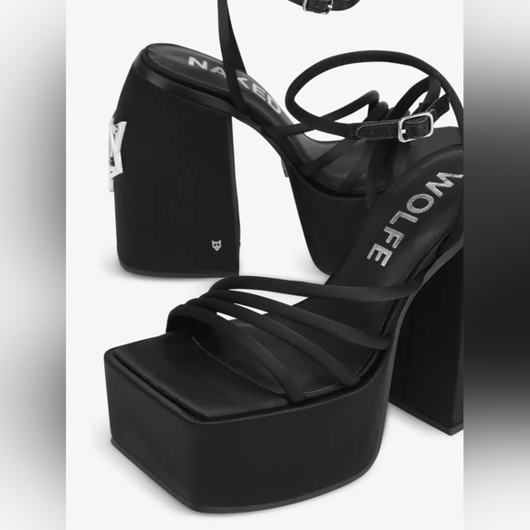 NWOB NAKED WOLFE Jenny Strappy Satin Platform Sandals Black Sz 10 Org $300 - Picture 5 of 14